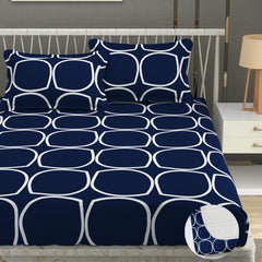 Double Bedsheet For Queen Size With Tow Pillow Cover - 72 X 72 Inches, Dark Blue | All Around Elastic Fitted Breathable & Durable, Soft Touch & Perfect For All Seasons