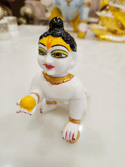 Laddu Gopal Kanha Ji Statue, Bal Gopal Ji Murti, Marble, White, Idol - Size No.6, For Gift Home Pooja, Gift Good Luck Size - 6 Inch | Traditional Deign, Washable, Made In Indian
