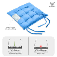 Square Chair Pads Cushion, For Comfortable Sitting, Sky Blue Color - 40 X 40 Cm | Seat Cushions With Ties For Sitting, Pooja, Dining & Office Table | Furniture Cushion, Washable - Pack Of 4