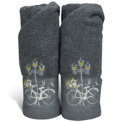 Rangoli 100% Cotton Martin Hand Towels 540 Gsm | Quick Dry, Ultra Soft, Highly Absorbent Printed Hand Towel For Men & Women Luxury & Highly Absorbent Towels - Grey (Set Of 2)