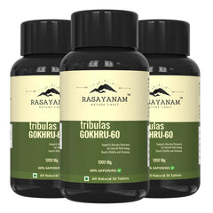 Rasayanam Tribulas Gokhru Gokshura Tablets 1000mg Ultra High Concentrated 60% Saponins, Improves Vigour, For Both Men & Women | 60 Tablets 100gm 0.2lbs Each Pack Of 3