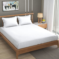 Cotton Elastic Fitted King Size Double Bed Bedsheet With 2 Pillow Covers - 72x78x6 Inches, White | Durable Bedsheets For Everyday Comfort