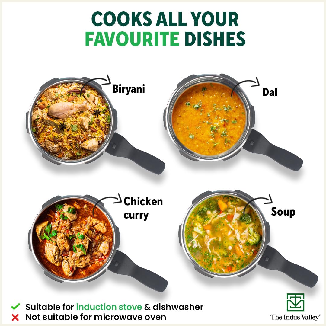 Stainless Steel Pressure Cooker Outer Lid 3 Liters For 2-3 People, 1.5 Kg | Induction Friendly, Small, ISI-Certified, Naturally Non-Stick, Tri-Ply Sandwich Bottom, 100% Pure & Toxin-Free, Long Lasting Stainless Steel Pressure Cooker Outer Lid 3 Liters For 2-3 People, 1.5 Kg | Induction Friendly, Small, ISI-Certified, Naturally Non-Stick, Tri-Ply Sandwich Bottom, 100% Pure & Toxin-Free, Long Lasting