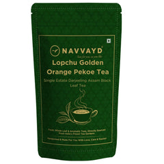 Navvayd Lopchu Golden Orange Pekoe Darjeeling Tea - 100gm, 3.5 Ounce, 50 Cups | Loose Leaf Tea With Real Musk Flavor & Smoky Taste - Low Caffeine Assam Black Tea