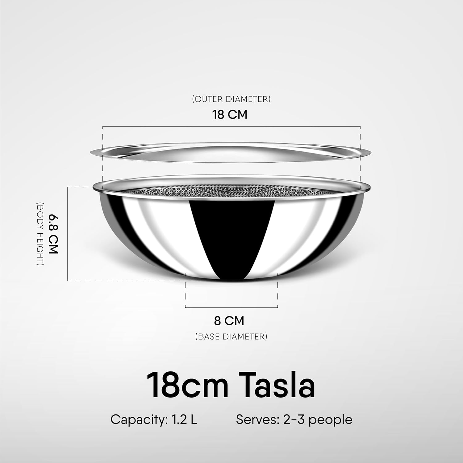 Artisan Hybrid Triply Non Stick Tasla With Lid, 1.2 Liters | Stainless Steel Kadai Or Tasla For Cooking - Triply Kadhai Or Tasla Metal Spatula Friendly, Induction & Gas Stove Compatible, 18 Cm Artisan Hybrid Triply Non Stick Tasla With Lid, 1.2 Liters | Stainless Steel Kadai Or Tasla For Cooking - Triply Kadhai Or Tasla Metal Spatula Friendly, Induction & Gas Stove Compatible, 18 Cm