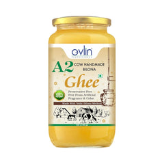 Pure A2 Gir Cow Ghee By Ovlin Professional | Vedic Bilona Method Handmade Traditional Cow Ghee For Reduces Joint Pain | (1 Litr) 33.8 Ounce | Glass Bottle