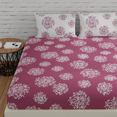 Queen Size Elastic Fitted Bedsheet With 2 Pillow Covers - 60 X 78 Inches, Mauve & White | Perfect Combination For A Stylish Bedsheet