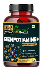 Humming Herbs Benfotiamine+ 600mg With Ashwagandha & Alpha Lipoic Acid Antioxidant & Energy Support, Promotes Nerve Health & Metabolic Function, Nutraceutical Supplement | 60 Capsules 100gm 0.2lbs