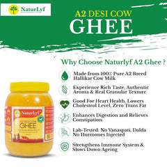 Organic A2 Desi Cow Ghee By Naturlyf | Churning With Bilona Method Indian Breed Cow Milk Desi Ghee | 500ml (250ml * 2) 16.9 Ounce | Jar Pack
