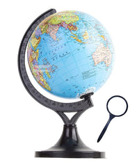 Stem & Steam Educational, Decorative Spinning Political Educational Laminated Rotating World Globe, 5" Plastic + Magnifying Glass For Students, Combo Pack