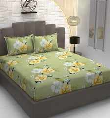 Heavy Cotton Elastic Fitted Bedsheet For King Size With 2 Matching Pillow Covers - 72 X 78 X 10 Inch, Light Green | Super Soft Breathable & Wrinkle Free