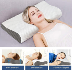 Memory Foam Pillow For Sleeping, Contour Cervical Orthopedic Pillow - Dark Grey | For Neck & Shoulder Pain Relief For Sleeping | Ergonomic Cervical Pillow, Neck Support, Adjustable Pillow