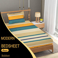 Single Bedsheet With 1 Pillow Covers - 60 X 90 Inches, Beige & Green | Soft Wrinkle Free Breathable Easy Care | 210 Thread Count