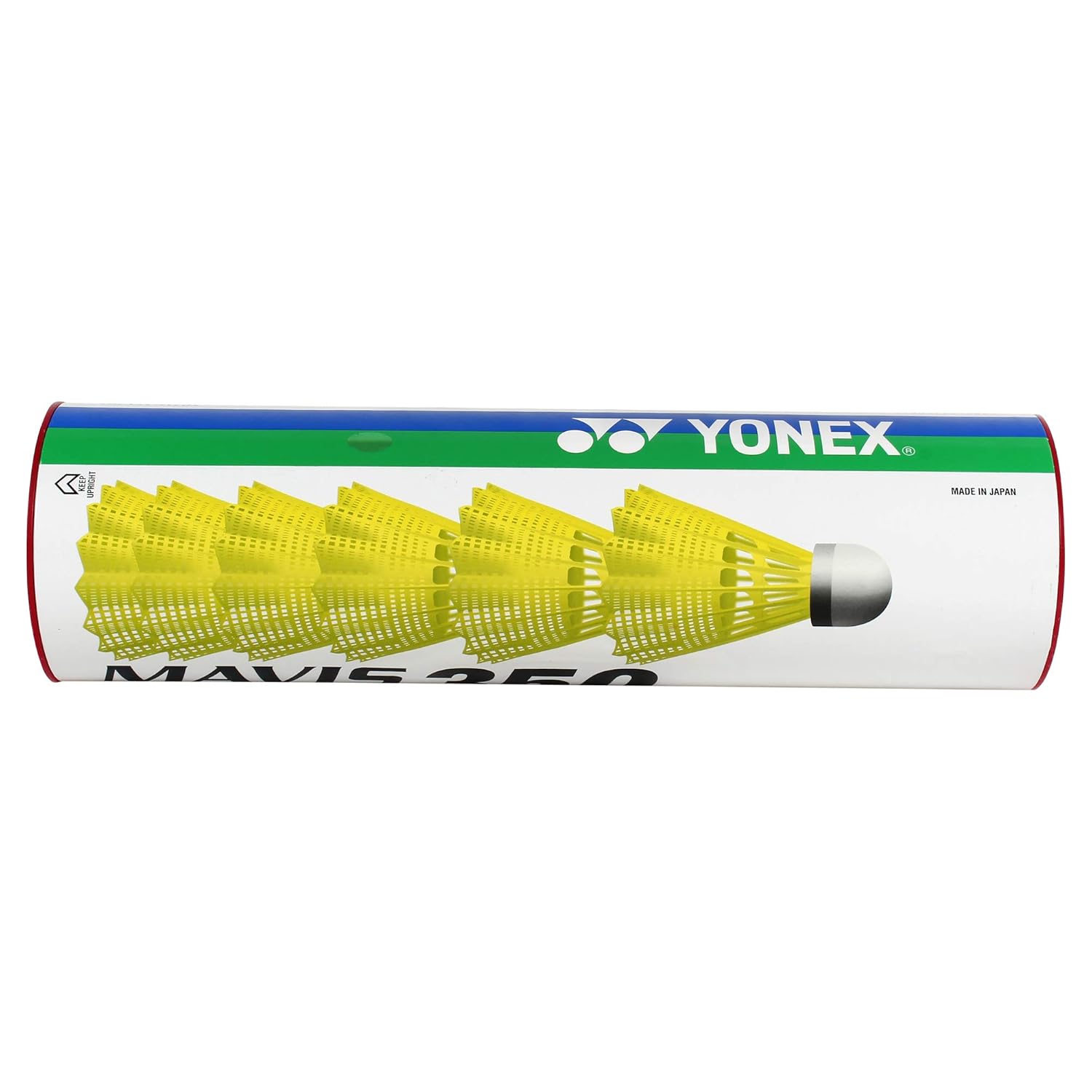 Yonex MAVIS 350 Badminton Nylon Shuttlecocks, Red Cap, Colour - Yellow, Pack Of 6 Shuttles Yonex MAVIS 350 Badminton Nylon Shuttlecocks, Red Cap, Colour - Yellow, Pack Of 6 Shuttles