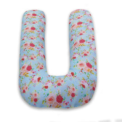 U Shaped Pregnancy Pillow, Maternity Pillow, 100% Cotton Removable Cover, Sky-Blue Flora | Super Premium Pillow For Sleeping, Versatile Use, Pregnocare Microfibers, Comfortable Pillow