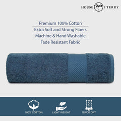 House Of Terry 100% Cotton Bath Towel 900 Gsm | Quick Dry, Soft & Absorbent, Fade-Resistant, Skin-Friendly For Men & Women Towel (Oslo Blue) - Pack Of 2