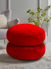 Round Cushion Pillow For Car, Office, Chair, Balcony, Bedroom, Red - 40 X 40 Cm | Microfiber Solid Cushion, Floor Pillow, Washable, For Bar Areas, Living Rooms, Family Rooms - Pack Of 2