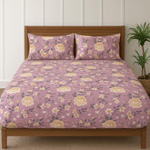 Cotton Elastic Fitted Double Bedsheets King Size With 2 Pillow Covers - 72x78+10 Inches, Mistyrose | Luxurious Softness & Breathable Comfort Crafted Bedsheet