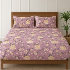 Cotton Elastic Fitted Double Bedsheets King Size With 2 Pillow Covers - 72x78+10 Inches, Mistyrose | Luxurious Softness & Breathable Comfort Crafted Bedsheet