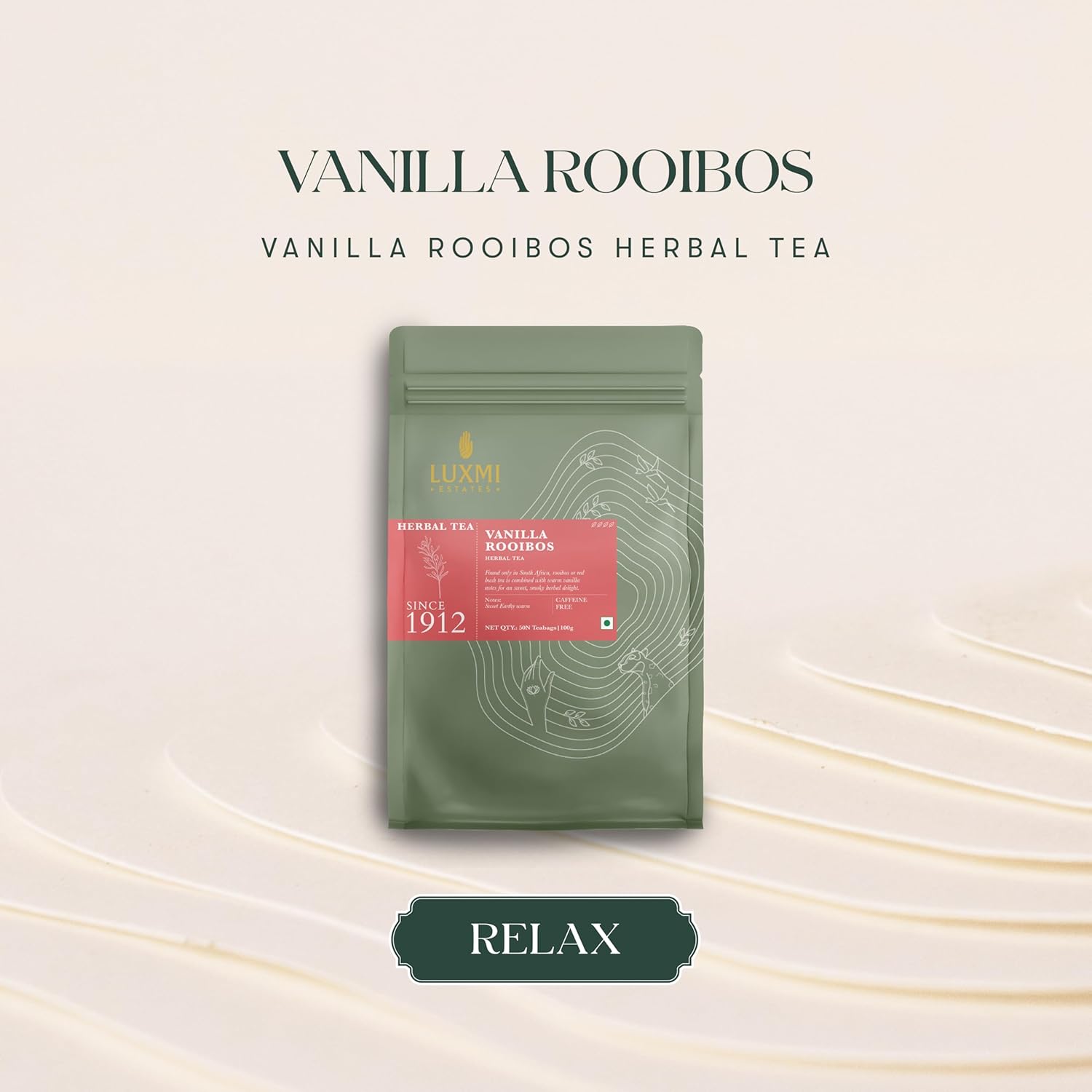 Luxmi Estates Vanilla Rooibos Herbal Tea - 100gm, 3.5 Ounce, 50 Tea Bags | USDA Certified Organic Herbal Tea - Gluten Free, Caffeine Free Tea Bags Luxmi Estates Vanilla Rooibos Herbal Tea - 100gm, 3.5 Ounce, 50 Tea Bags | USDA Certified Organic Herbal Tea - Gluten Free, Caffeine Free Tea Bags