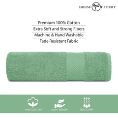 House Of Terry 100% Cotton Bath Towel 900 Gsm | Quick Dry, Soft & Absorbent, Fade-Resistant, Skin-Friendly For Men & Women Towel (Turquish & Green) - Pack Of 2