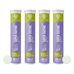 Nutrileague Super Enzyme Quick Relief Indigestion,100% Natural, Alpha Galactosidase, Lipase, Protease, Lactase Better Metabolism & Gut Health | 20 Effervescent Tablet, 100gm 0.2lbs Each Pack Of 4