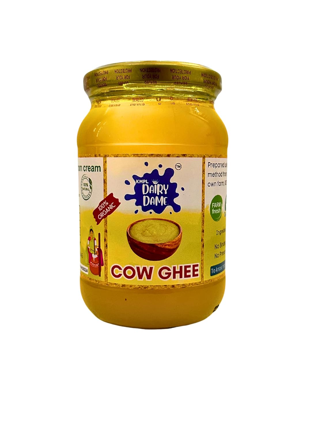 Organic Cow Ghee By Dairy Dame | Traditional Kerala Cow Ghee Curd-Churned Bilona Ghee For Support Immunity | (500ml) 16.9 Ounce | Jar Pack Organic Cow Ghee By Dairy Dame | Traditional Kerala Cow Ghee Curd-Churned Bilona Ghee For Support Immunity | (500ml) 16.9 Ounce | Jar Pack