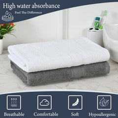 Fresh From Loom Luxury Edition Egyptian 100% Pure Cotton Bath Towel 1200 Gsm | High Water Heavy Soft Dual Stitched Bath Towel (White & Grey) - 2 Pcs