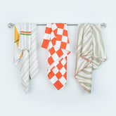 Thirsty Towel Bamboo Bath Towels 720 Gsm | Quick Dry Lightweight High Absorbent Bath Towel Large Size | Pack Of 3 (Just Stripe + Citrus Checkered & Taupe Tiger)