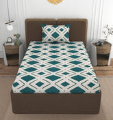 1 Single Bedsheet With 1 Pillow Cover - All Around Elastic Fitted | 100% Premium Fabric Is Lightweight, Soft & Comfortable | Size 36 X 72 X 8 Inches, Cream & Green