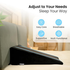 Wedge Pillow Memory Foam For Back Support, Black, Wedge Medium Size - 20 X 20 X 7 Inch | Wedge Cushion Pillow, Acid Reflux, Snoring, Gerd, Leg Elevation, Pregnancy, Washable Cover