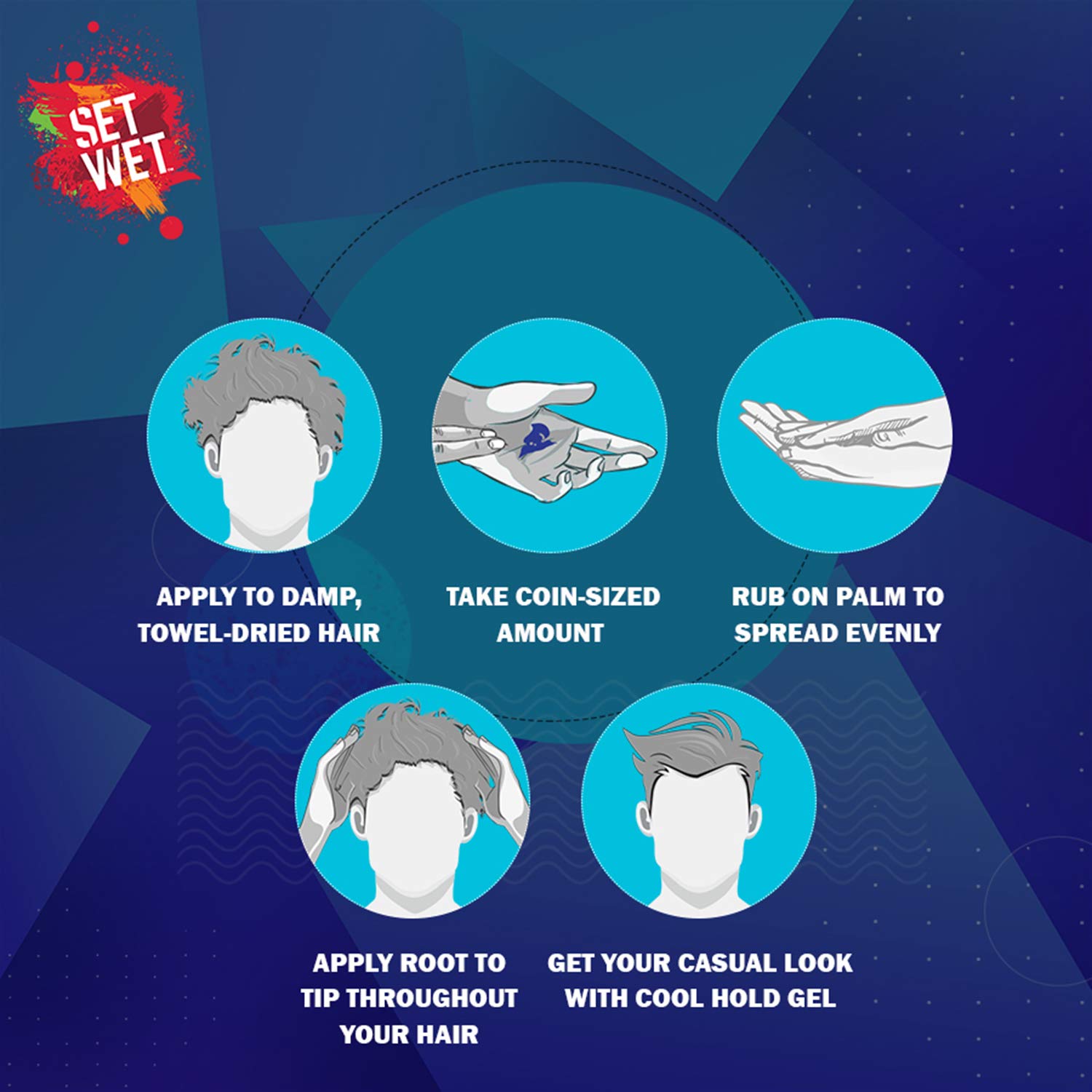 Set Wet  Daily Hair Styling Gel For Men Cool Hold , Alcohol Free , Pro Vitamin B5 , Medium Hold 100ml Each 3.4 Fl.oz. | Pack Of 3 Set Wet  Daily Hair Styling Gel For Men Cool Hold , Alcohol Free , Pro Vitamin B5 , Medium Hold 100ml Each 3.4 Fl.oz. | Pack Of 3