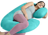 C Shaped Pregnancy Pillow For Pregnant Women & Nursing Mom, Aqua Green Color | Full Body Support, Single Pillow For Multipurpose Use During Maternity | Premium Velvet Outer Cover With Zip