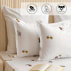 Luxurious Cartoon Printed Flat Bedsheets With 1 Pillow Cover - 60 X 90 Inches, White | Breathable & Wrinkle Free | Soft & Durable