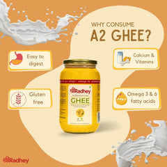 Natural A2 Bilona Gir Cow Ghee By ShreeRadhey | Good Source Of Protein Fiber Healthy Desi Ghee Perfect For Laddus | 2 Litre (1 Litre * 2) 67.6 Ounce | Jar Pack