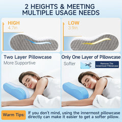 Memory Foam Pillow, Contour Cervical Orthopedic Pillow - White & Dark Grey | For Neck Pain & Shoulder Pain | Ergonomic Cervical Pillow, Neck Support Pillow For Back, Side, Adjustable Pillow
