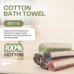 VäRde Premium Handloom Bath Towels 180 Gsm | Towel For Men & Women | Striped & Solid Pattern (Green, Black, Grey, Brown & Pink, Set Of 5)