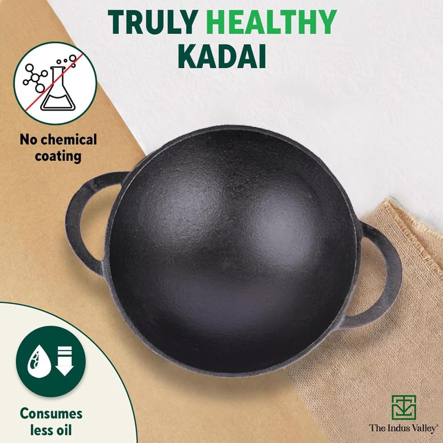 Pre-Seasoned Black Cast Iron Cookware Set - Kadai 20.3cm, 1.4 Liters + Kadai 25.2cm, 2.2 Liters | Kitchen Cooking Combo Pots & Pans Set Of 2 Pcs - Naturally Nonstick Pre-Seasoned Black Cast Iron Cookware Set - Kadai 20.3cm, 1.4 Liters + Kadai 25.2cm, 2.2 Liters | Kitchen Cooking Combo Pots & Pans Set Of 2 Pcs - Naturally Nonstick