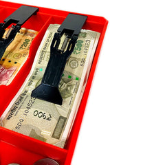 Abs Plastic Cash Drawer, 4 Cash & 3 Coin Organizer For Supermarket, 7 Slot, 32.2 X 3.5 X 24.5 Cm, Colour - Red, Special Feature - Manual Lock