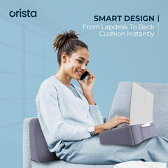 Lite Lap Desk Pillow, Soft & Comfortable, Ideal For Laptop Reading & Gaming, Grayish Blue Mesh | Built-In Storage Pocket & Handle | Perfect For Bed, Sofa & Floor | Multipurpose Workspace