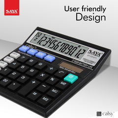 Saya SY-C512T1 Check And Correct Basic Desktop Calculator With 12 Digits Large Display | Ergonomic Design | Dual Power (Solar & Battery) | Ideal For Office & School Use | 1 Year Warranty