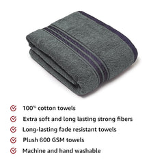 Lukzer Soft 100% Cotton Light Weight Super Absorbant Bath Towel 600 Gsm (Steel Grey)