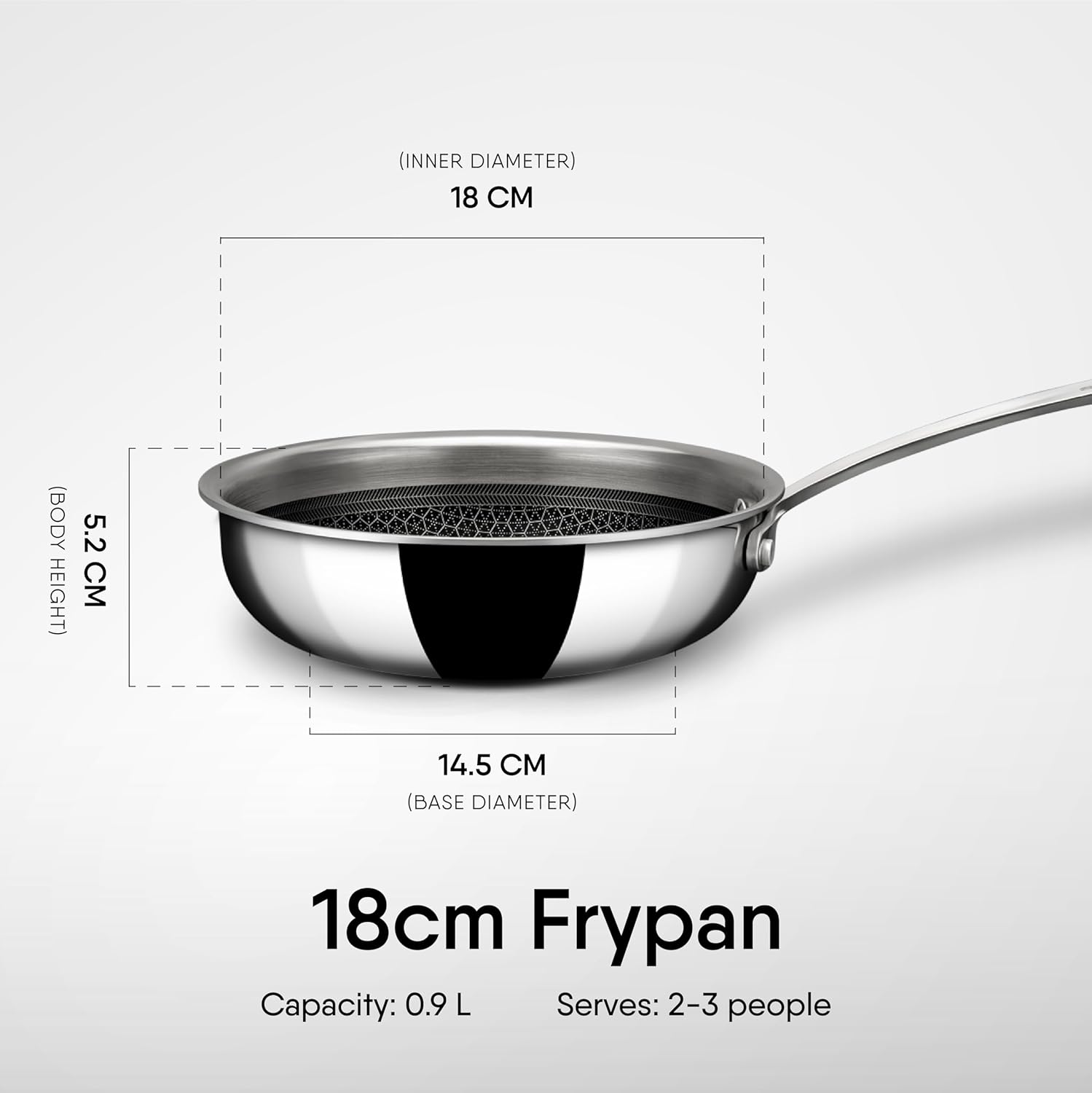 Artisan Hybrid Stainless Steel Triply Frying Pan With Lid - Non Stick, Induction Base Fry Pan | 0.9 Liters, 18 Cm Artisan Hybrid Stainless Steel Triply Frying Pan With Lid - Non Stick, Induction Base Fry Pan | 0.9 Liters, 18 Cm