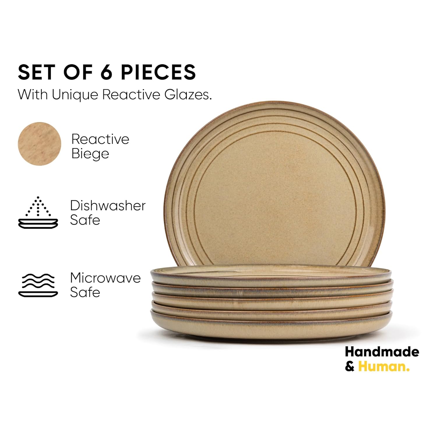 Ceramic Dinner Plates Set Of 6 Pieces, Beige Reactive | Ceramic Plates Set - Glossy Finish Plate Set | Ceramic Dinner Plates - Set Of 6 Plates For Dinner | Microwave Safe & Chip Resistant Ceramic Dinner Plates Set Of 6 Pieces, Beige Reactive | Ceramic Plates Set - Glossy Finish Plate Set | Ceramic Dinner Plates - Set Of 6 Plates For Dinner | Microwave Safe & Chip Resistant