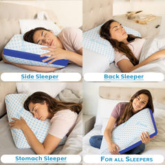 Cooling Memory Foam Pillow For Neck & Shoulder Pain, Orthopedic Pillow For Sleeping, Sky-Blue & White | Pain Relief & Spinal Alignment | Ergonomic Design, Washable Cover - Pack Of 1