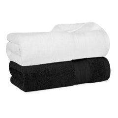 Mytrident Soft Comfort Air Rich 100% Cotton Bath Towel 1000 Gsm | Highly Absorbent Towels For Men & Women Bath Towel (Black & White) - 2 Pcs