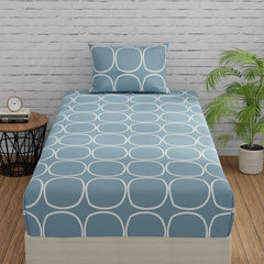 1 Fitted Single Bedsheet Cotton With 1 Pillow Cover - 36 X 78 Inches, Blue | Elegant Printed Bedding Set For Daily Use | 144 Thread Count
