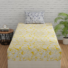 Yellow & Grey Single Size Bedsheet With 1 Pillow Covers - 55 X 88 Inches | Cotton Bed Sheets Are Easy To Wash And Maintain At Home