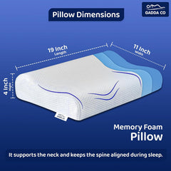 Orthopedic Memory Foam Pillow For Neck Pain Relief, White - 19 X 11 X 2.5 Inch | Ergonomic Cervical Support For Spinal Alignment & Better Sleep | For Head, Shoulder Pain Relief - 1 Piece