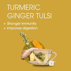 Teabox Turmeric Ginger Tulsi Green Tea - 100gm, 3.5 Ounce | Made With 100% Whole Leaf, Natural Ginger, Turmeric & Tulsi - Flavorful & Soothing Tea | Low Caffeine, 0% Bitterness